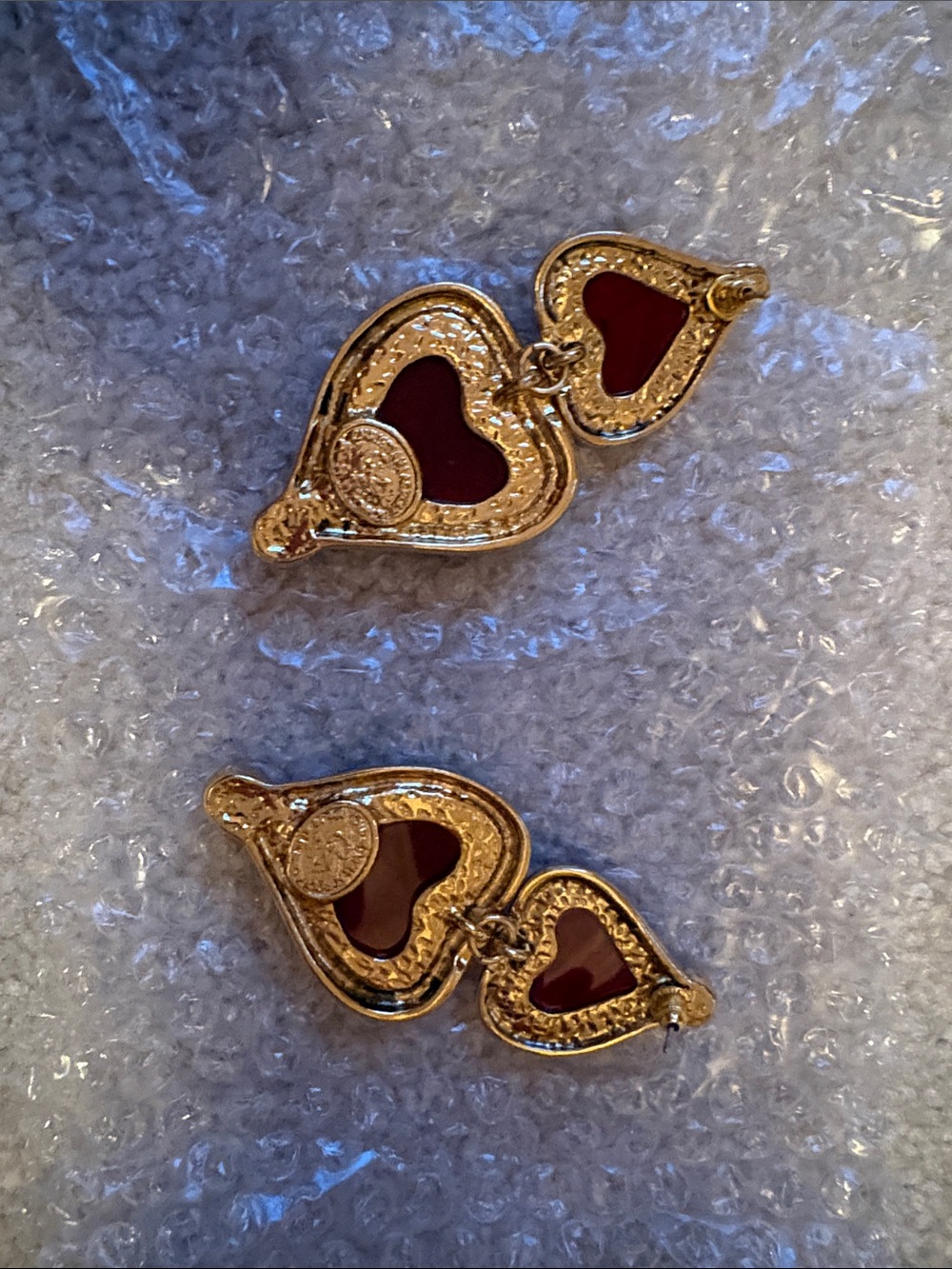 Set of Vintage Gold-Tone Heart Drop Earrings with Blue Double necklace